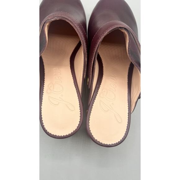 J. Crew Size 7 Convertible Leather Studded Embellished Wood Sole Clogs Shoe Wine - Picture 5 of 9